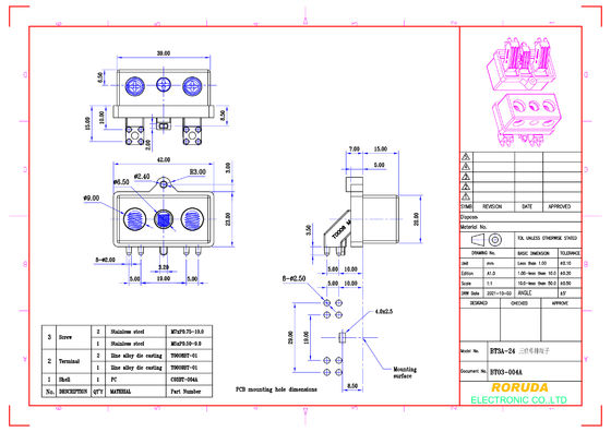 3 Position Barrier Terminal Block For Car Amplifier BT03-002B BT3-27