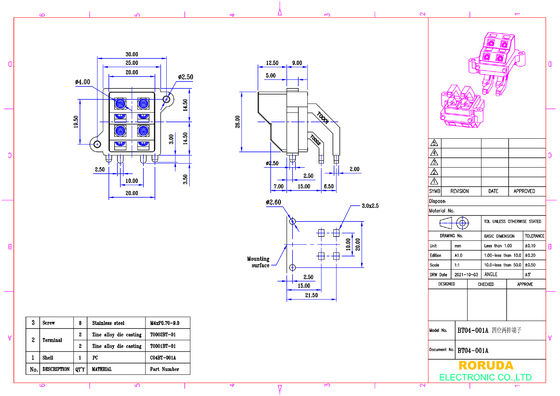 BT04-001A PCB Mount Terminal Block 4 Position For Car Amplifier OEM