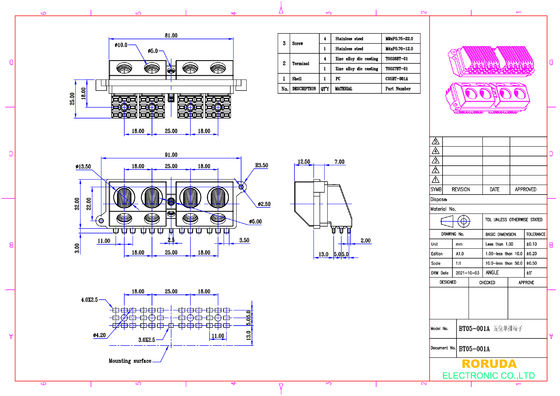 Electrical 5 Position Terminal Block Barrier Type For Car Amplifier BT05-001A